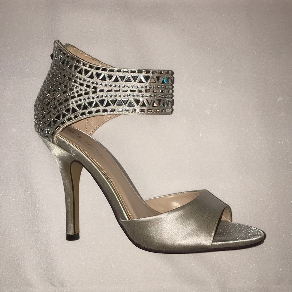 Silver ankle heels with back zipper